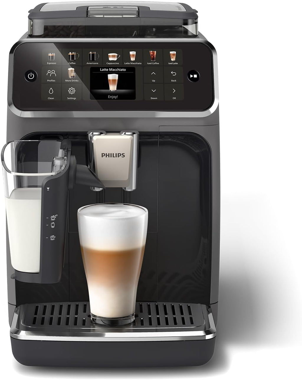 Série 5400 Machine Expresso - Café à Grain - LatteGo Mousseur à Lait, 12 Spécialités de Café, Affichage Intuitif, 4 Profils Utilisateur, Chrome (EP5447/90)