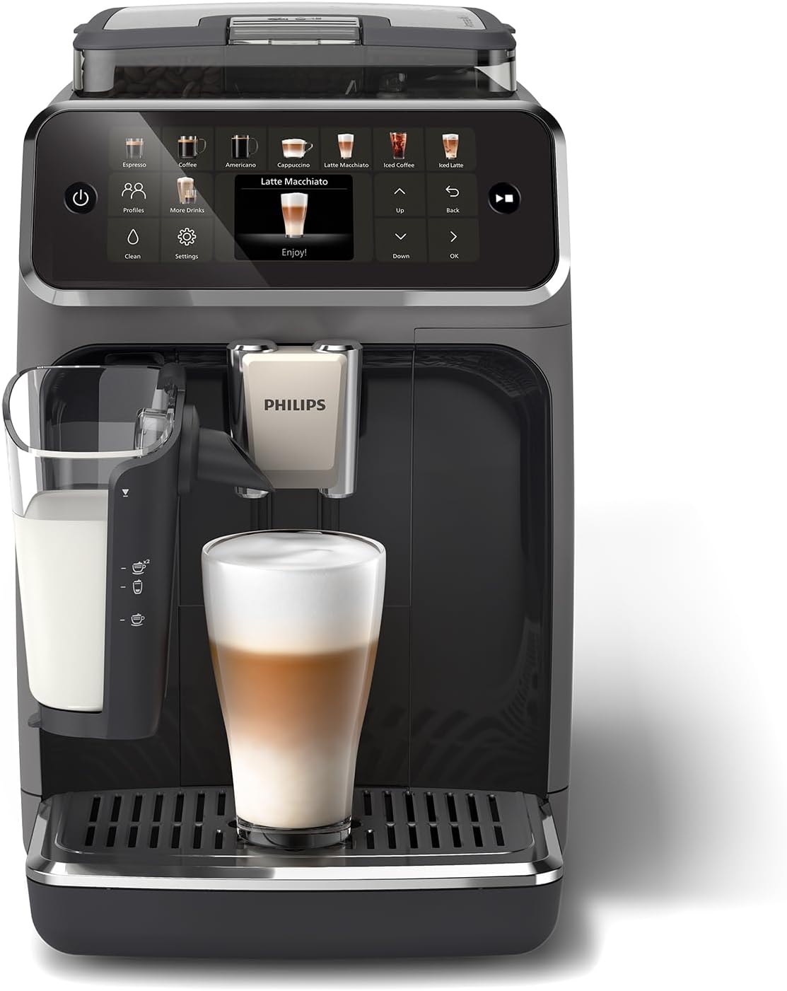 Série 5400 Machine Expresso - Café à Grain - LatteGo Mousseur à Lait, 12 Spécialités de Café, Affichage Intuitif, 4 Profils Utilisateur, Chrome (EP5447/90)