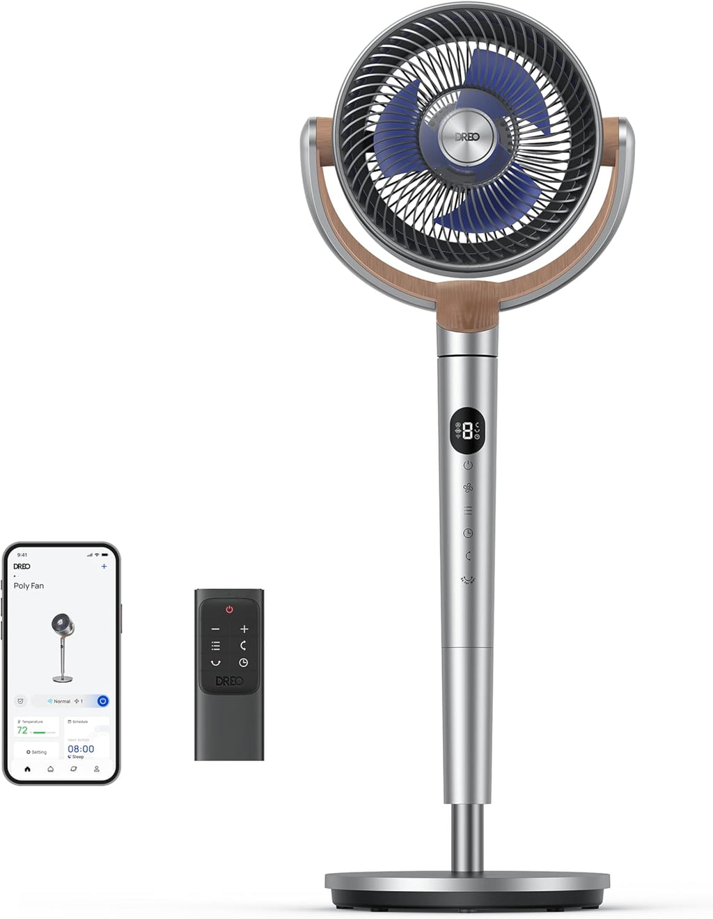 DREO 20 dB Smart Ventilateur Silencieux sur Pied, Oscillation à 120° + 120°, Ventilateurs Puissants avec Télécommande, Portée de 24 m, 6 Modes, 8 Vitesses, Minuterie de 12 h, Compatible avec Alexa