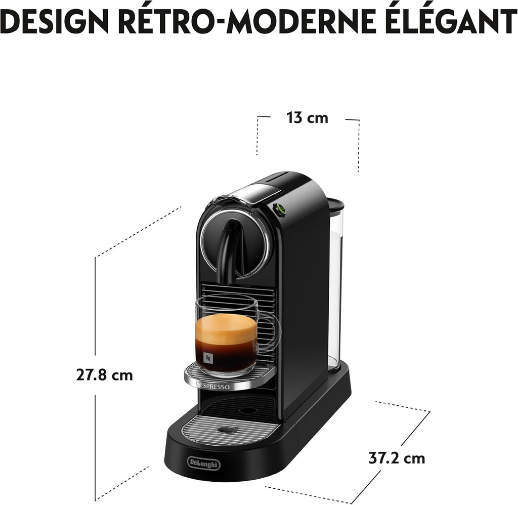 De'Longhi Nespresso CitiZ EN167.B, Machine à Café en Capsules, Machine à Café pour une Tasse, Design Compact, Pression 19 Bar, 2 Tailles de Tasses, Ensemble de Bienvenue Inclus, Noir