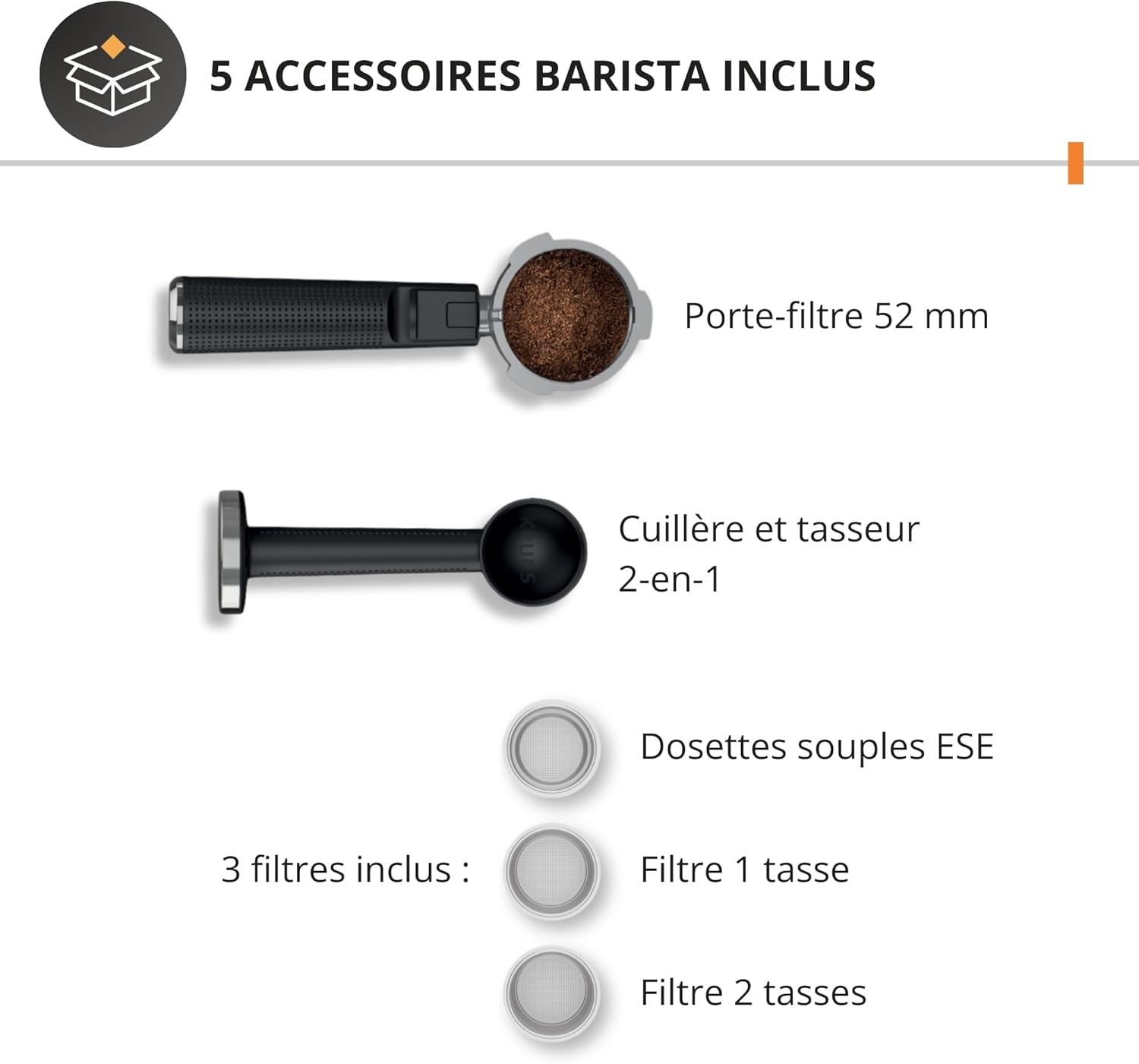 Krups Virtuoso+, Machine expresso manuelle, Café à pompe, Café moulu ou dosettes, 15 bars, Inox, Buse vapeur, Espresso et cappuccino, Noire, XP444G10