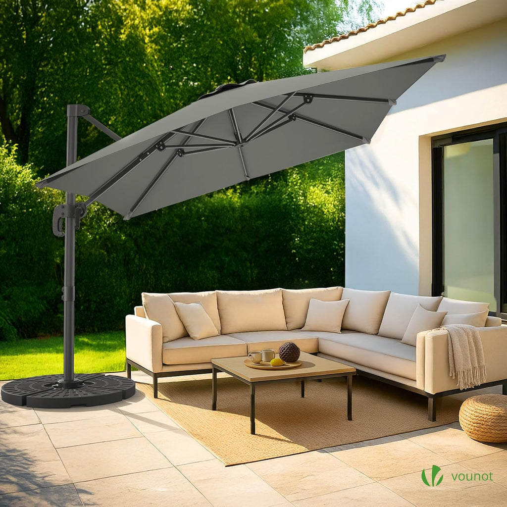 vounot® Parasol Déporté Carré 3x3M avec 8 Baleines Parasol de Jardin Extérieur Rotation 360° Inclinable 6 Positions Toile Polyester Anti UV et Imperméable avec Housse Gris Foncé