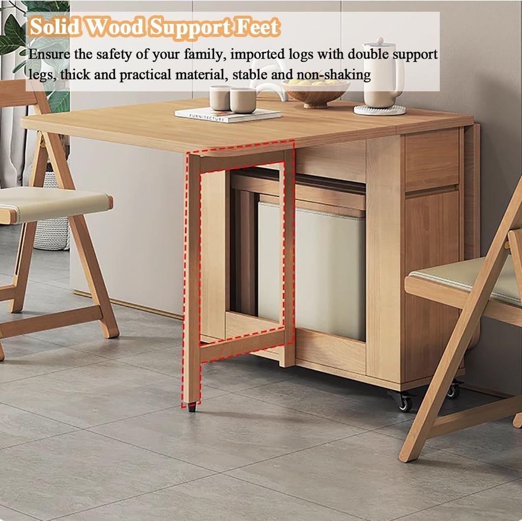 Table à manger pliante avec chaises, table à abattant rétractable en bois massif avec tiroir de rangement, extensible