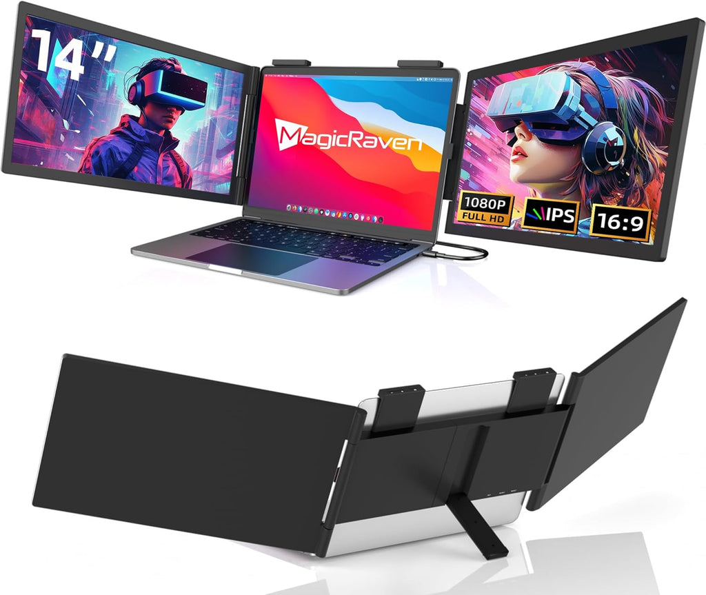 Moniteur pour Ordinateur Portable 14 "FHD 1080P IPS, Triple Écran Portatif USB C, Extension Écran pour Ordinateur Portable 14"-16" Compatible avec Mac, Windows, Chrome, Switch, PS45