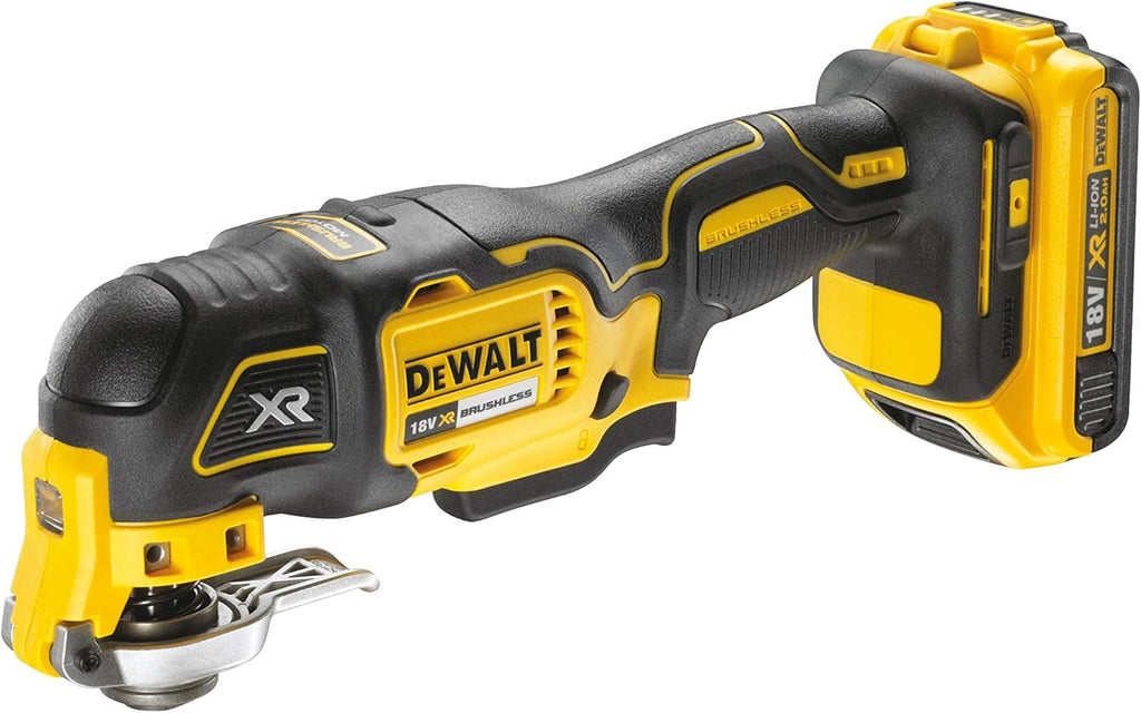 DeWalt Multi-Cutter Brushless - XR 18V - DCS355D2-QW - Multi-Cutter sans Fil en Coffret avec 2 Batteries, Chargeur et 32 Accessoires - Outil Idéal pour Découpe et Ponçage - 20000 orb/min Argenté