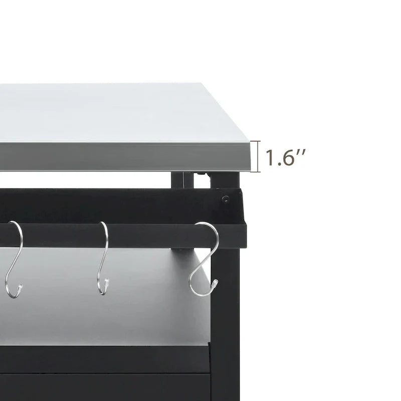Outdoor Kitchen Island With Stainless Steel Tabletop,Metal Grill Cart Table With Storage Cabinet - N/A