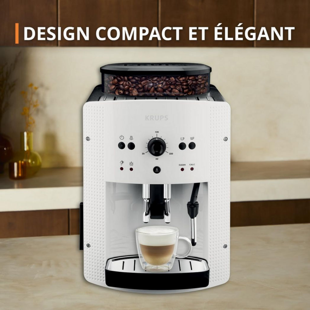 Krups Machine à café à grains, 1,7 L, 2 tasses simultanément, Nettoyage automatique, Buse vapeur pour cappuccino, Cafetière expresso, Essential black YY8125FD, Noir