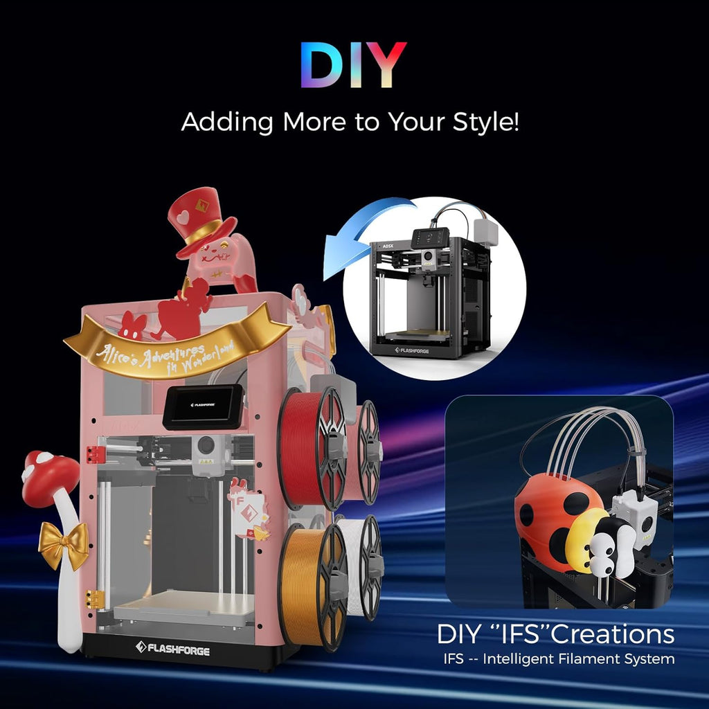 Imprimante 3D Flashforge Adventurer 5X avec Impression Multicolore, Personnalisation avec IFS, Imprimante 3D AD5X Multi-matériaux/Nivellement Entièrement Automatique, Vitesse Maximale : 600 mm/s