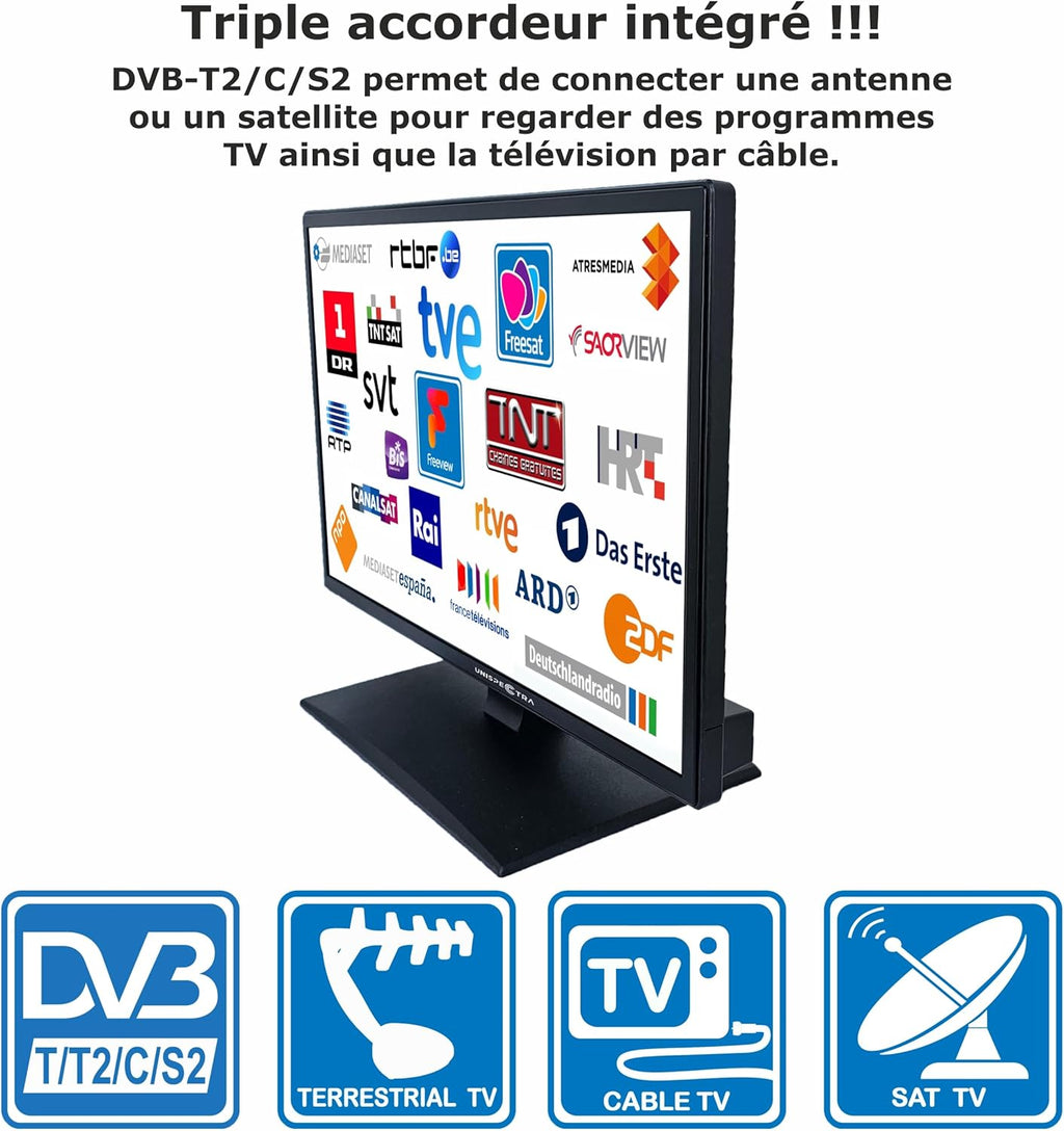 Unispectra  19” Smart TV (webOS) avec Télécommande Magique 12v HDR 230v 24v TV TNT et Tuner Sat 3xHDMI 2xUSB. Téléviseurs 12V pour Camping-Cars, caravanes, fourgonnettes, Bateaux