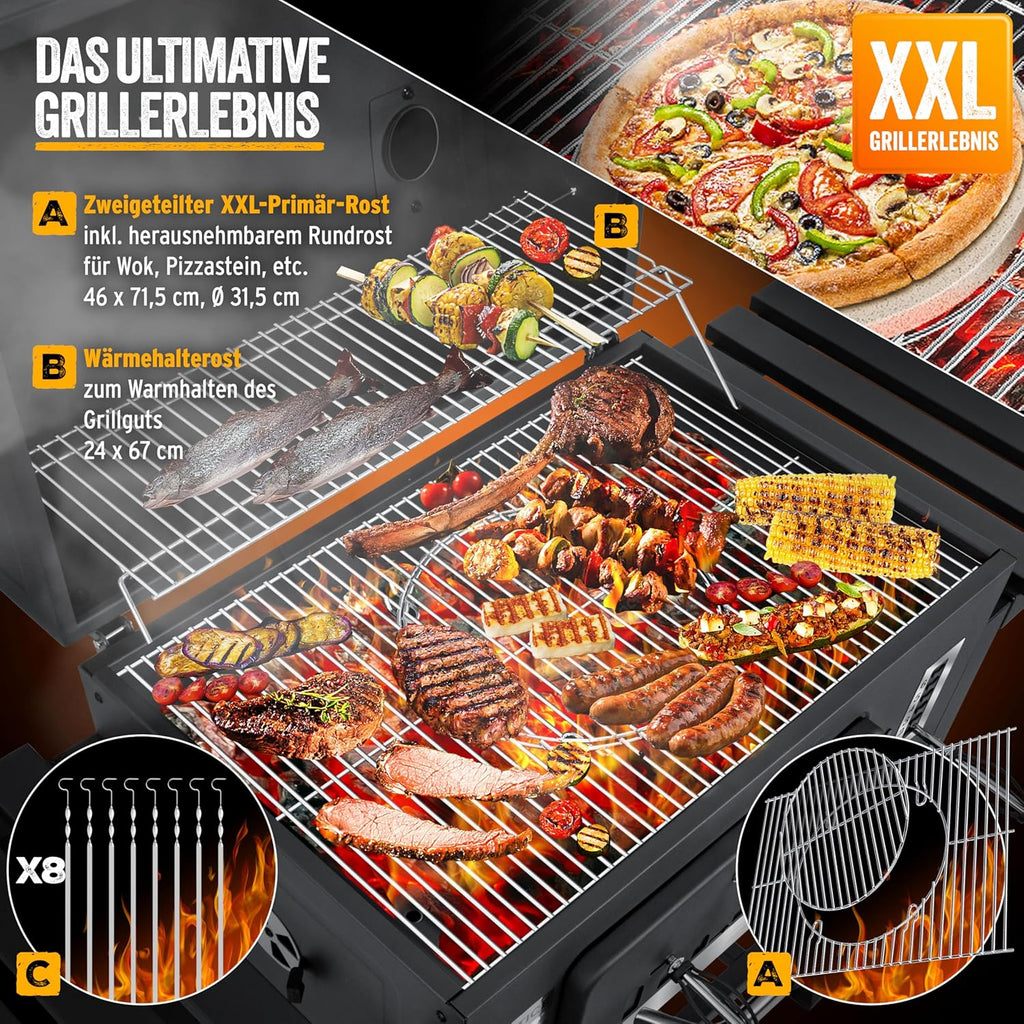 KESSER® Chariot à Barbecue , Grill XXL à Charbon de Bois avec Couvercle, Roues, poignée en Acier Inoxydable, Grille et thermomètre , Grand Barbecue au Charbon de Bois
