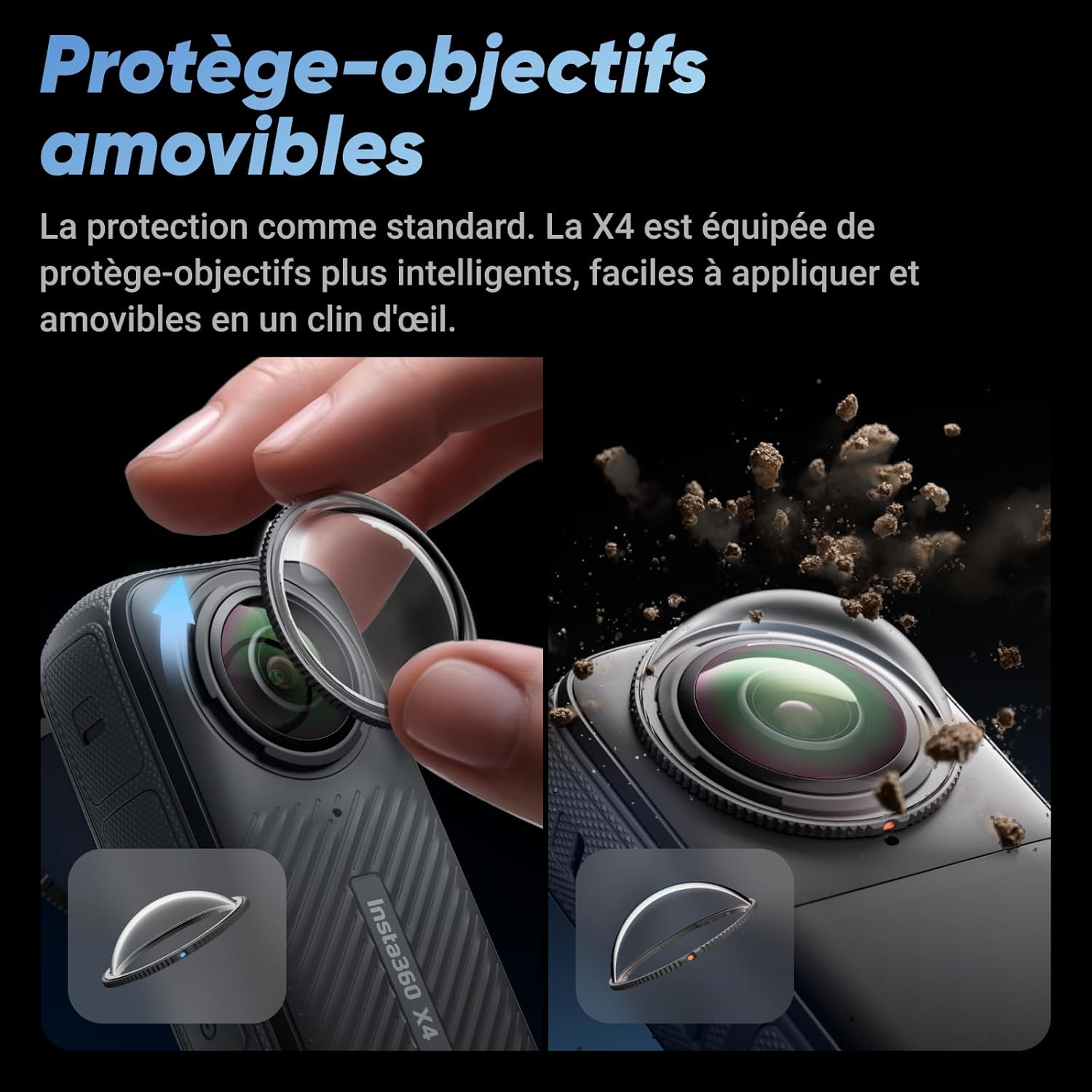 Insta360 X4 - Caméra d'action 360° 8K étanche, vidéo grand angle 4K, effet de perche à selfie invisible, protège-objectifs amovibles, 135 min d'autonomie, édition IA, stabilisation, pour sport, voyage