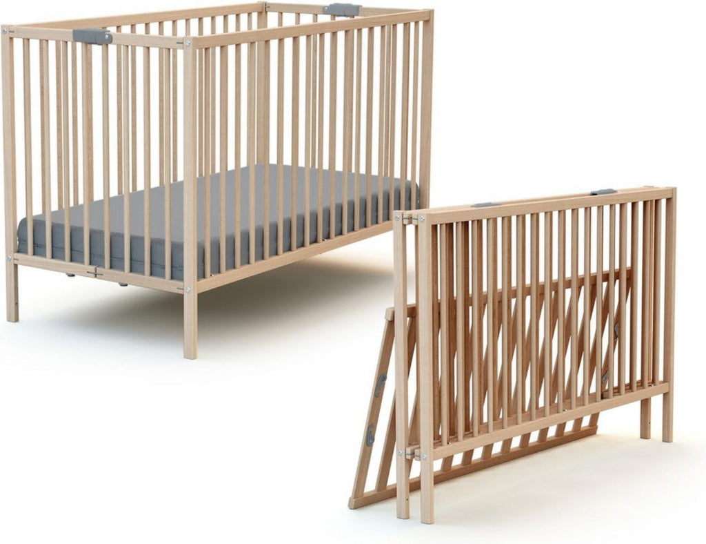 WEBABY - Lit bébé pliant 60 x 120 cm Blanc | Bois massif | Dès la naissance | Confort de couchage | Sommier à lattes | Compact | Transportable | Pliable | Gain de place | Lit de voyage