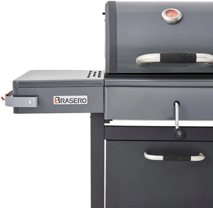 - Barbecue Bi-Energy Gun Metal XL - Barbecue Charbon et Plancha 60 x 42 cm à gaz avec brûleur latéral -12,95 KW