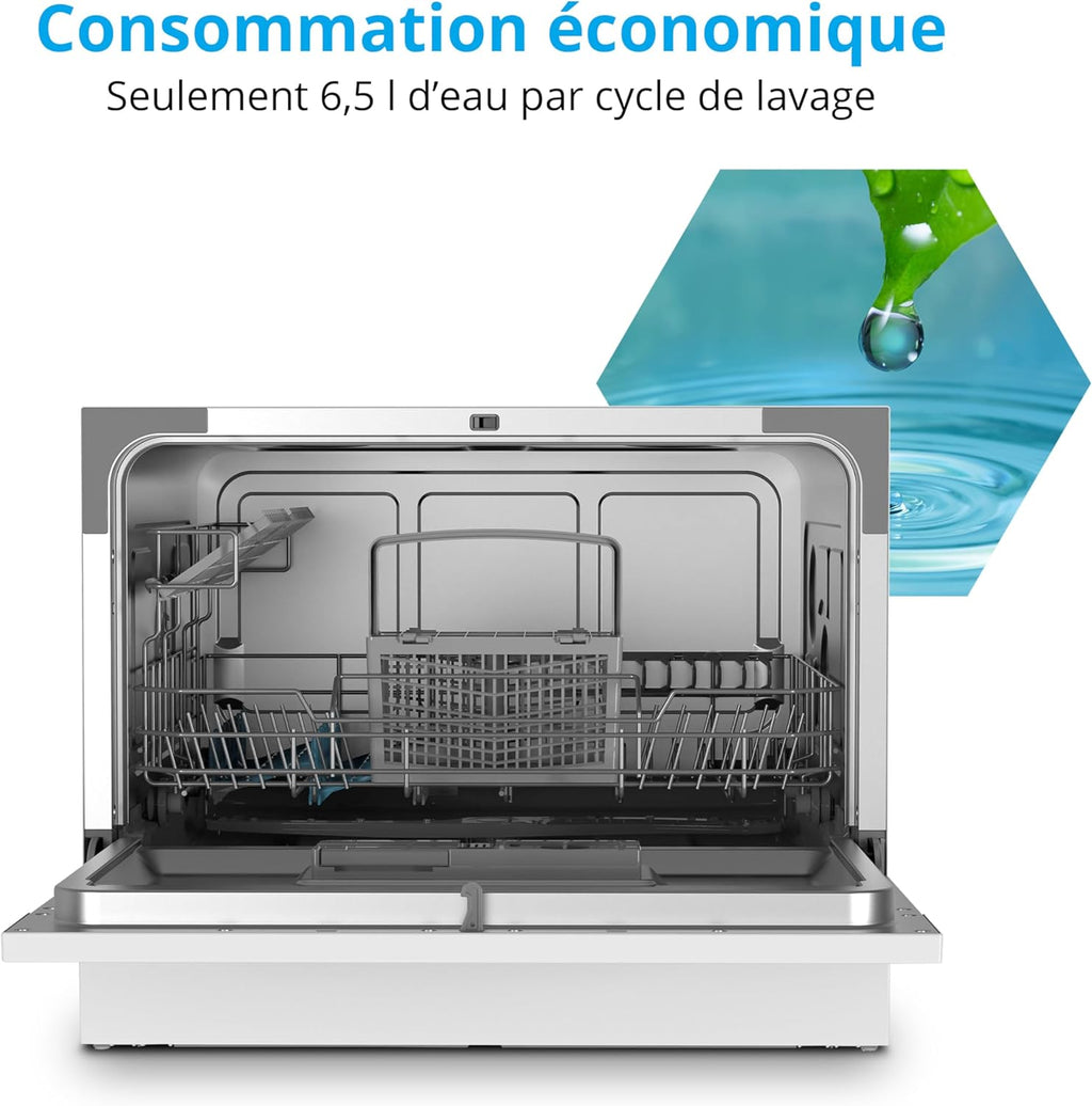 MEDION Lave-vaisselle de table DWT 60 (capacité 6 couverts, 7 programmes, affichage LED, 47dB, MD37496), argent