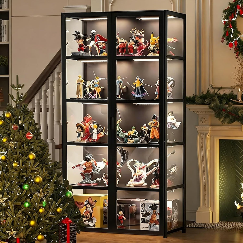 Vitrine avec porte en verre acrylique, vitrine curio à 5 niveaux pour objets de collection, double ouverture noire