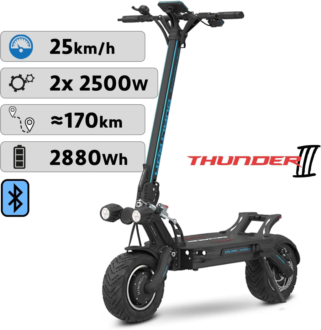 DUALTRON Trottinette Electrique Adulte Thunder 3-72V 40Ah, 2 Moteur 2500W, Autonomie jusqu'à 125km, 25km/h, Rapide puissante et Confortable, Noire