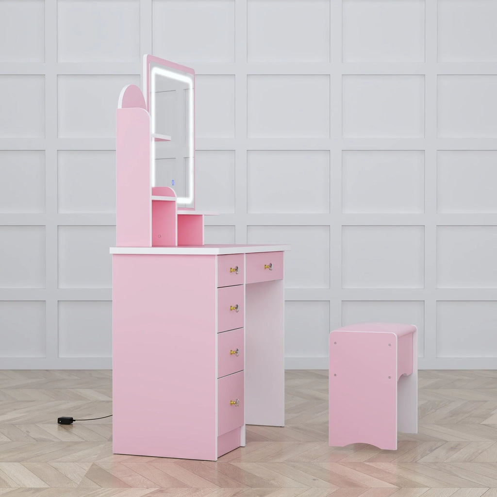Makeup Vanity Set Table With LED Light &Mirror & Stool