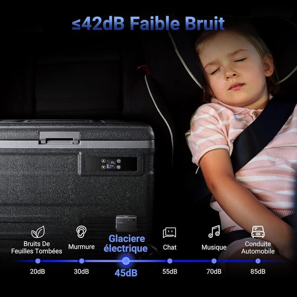 45L Glacière à Compresseur,Glaciere Électrique -20℃ à 20℃,Frigo Camion APP&Bouton Contrôle,12/24V DC et 100-240V AC Glaciere Camping Pour Voiture,Camion,Bateau et Prise De Courant -