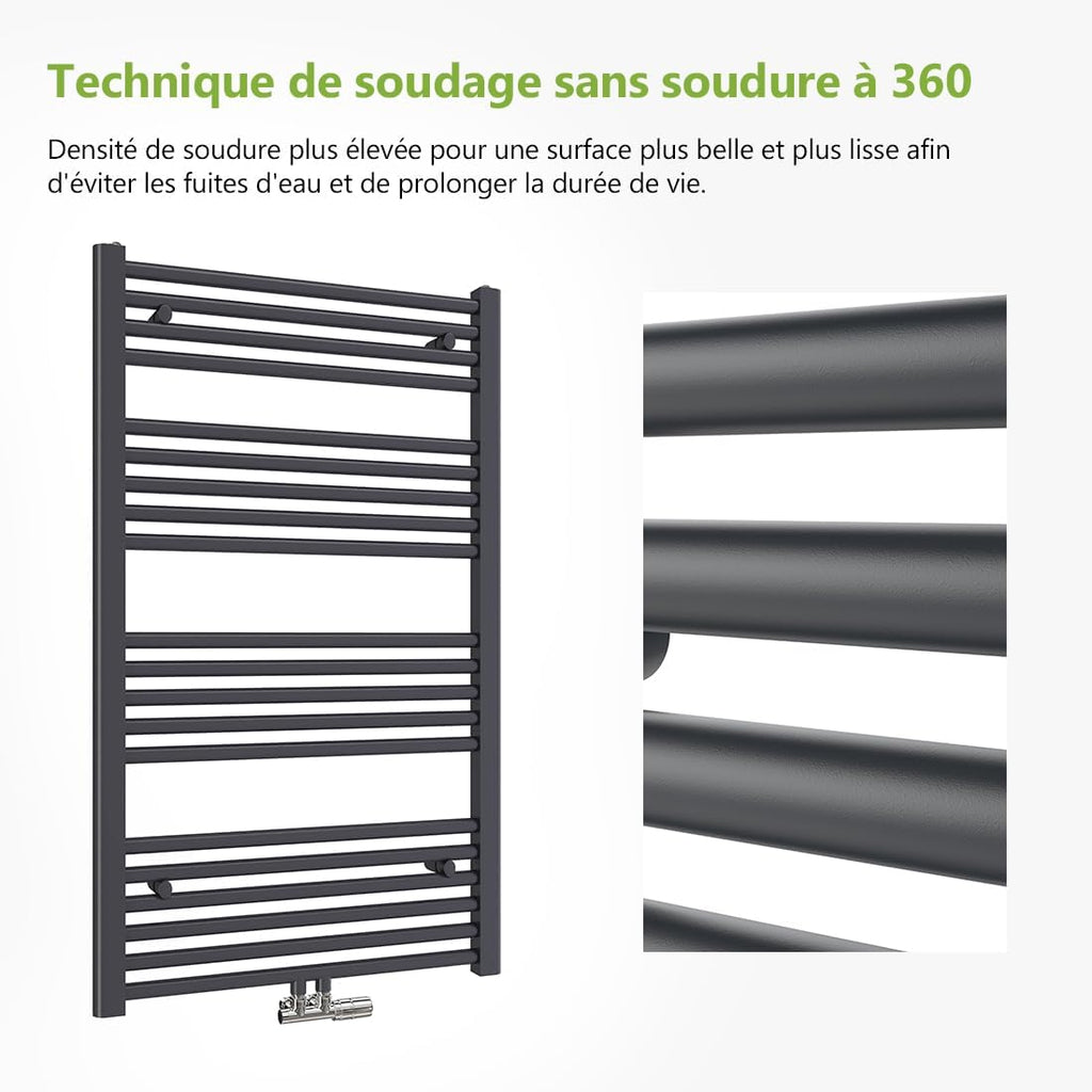 S'AFIELINA Radiateur Sèche-Serviettes Anthracite 1600x500 mm Porte-Serviettes Chauffant à Eau Chaude pour Salle de Bain 654W Sèche Serviette Eau Chaude avec Raccordement Central
