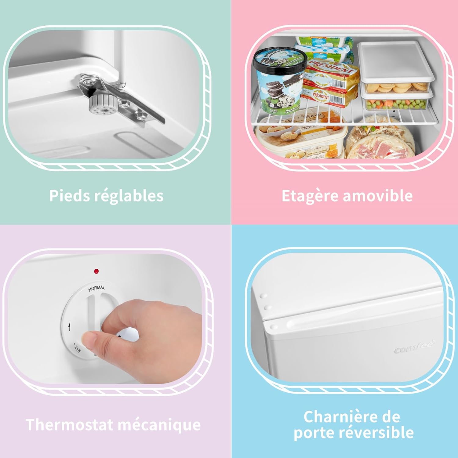 COMFEE' RCU40WH2(E) 31L Mini Congélateur, Porte Réversible, 4 Étoiles, Silencieux, pratique dans le Bureau, l'Hôtel et la Maison, Blanc