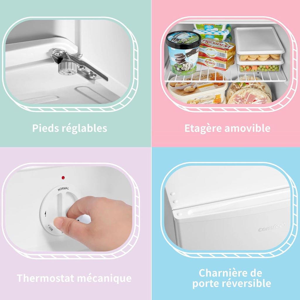 COMFEE' RCU40WH2(E) 31L Mini Congélateur, Porte Réversible, 4 Étoiles, Silencieux, pratique dans le Bureau, l'Hôtel et la Maison, Blanc