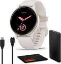 Garmin Vivoactive 5 montre intelligente GPS santé et fitness pour homme et femme lunette aluminium doré crème bracelet silicone ivoire écran AMOLED 3 cm autonomie