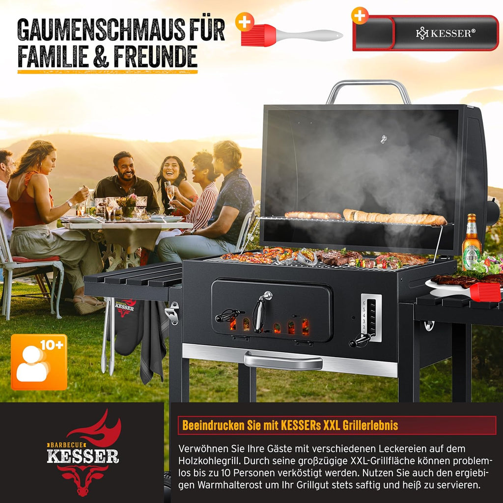 KESSER® Chariot à Barbecue , Grill XXL à Charbon de Bois avec Couvercle, Roues, poignée en Acier Inoxydable, Grille et thermomètre , Grand Barbecue au Charbon de Bois