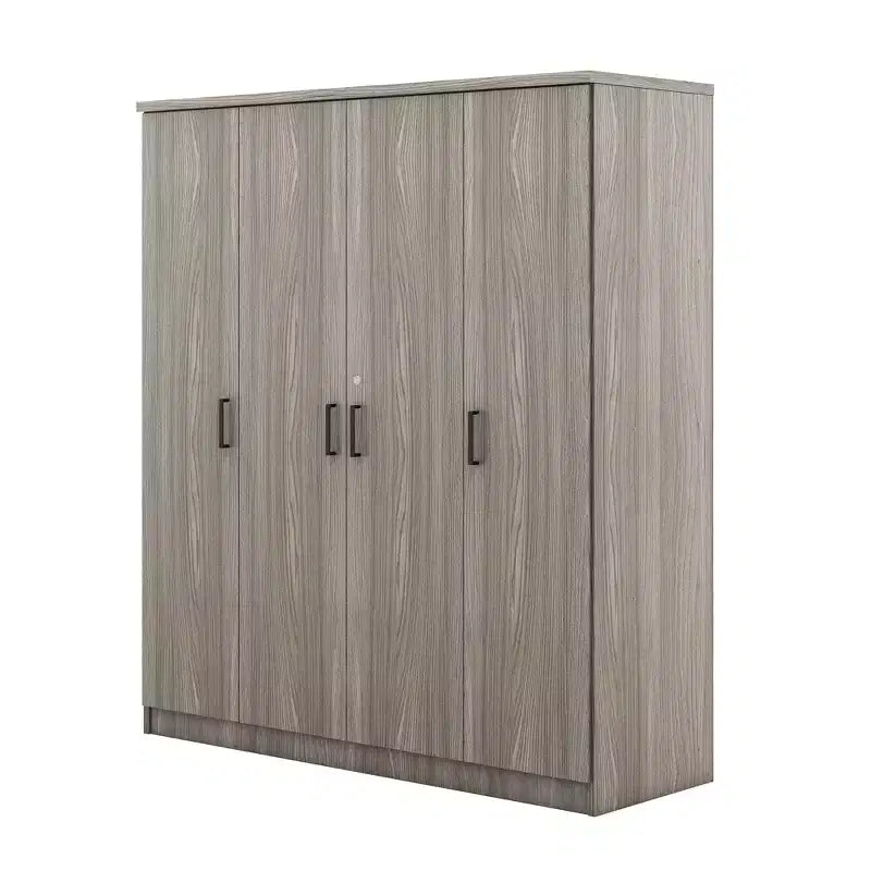 Whisen Wood 4-Door Wardrobe Armoire with Hanging Rod, 1-Drawer and Storage Shelves