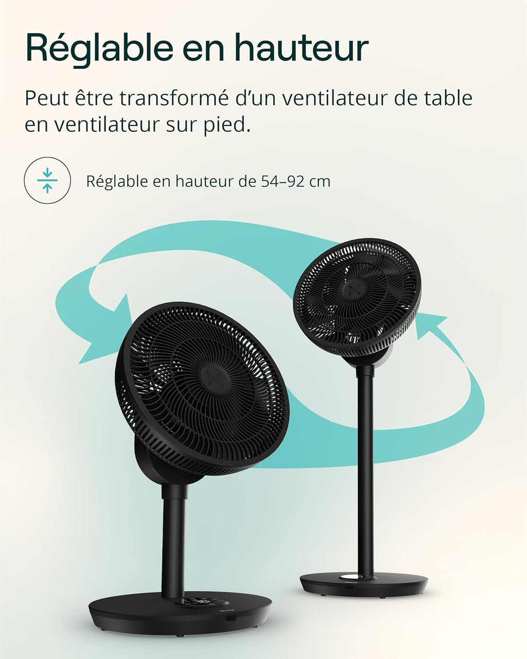 Duux Ventilateur intelligent Whisper Flex 2 – ultra silencieux 13 dB – mode nuit & minuterie – hauteur réglable (54–92 cm) – 2W éco – contrôle app & télécommande – Noir