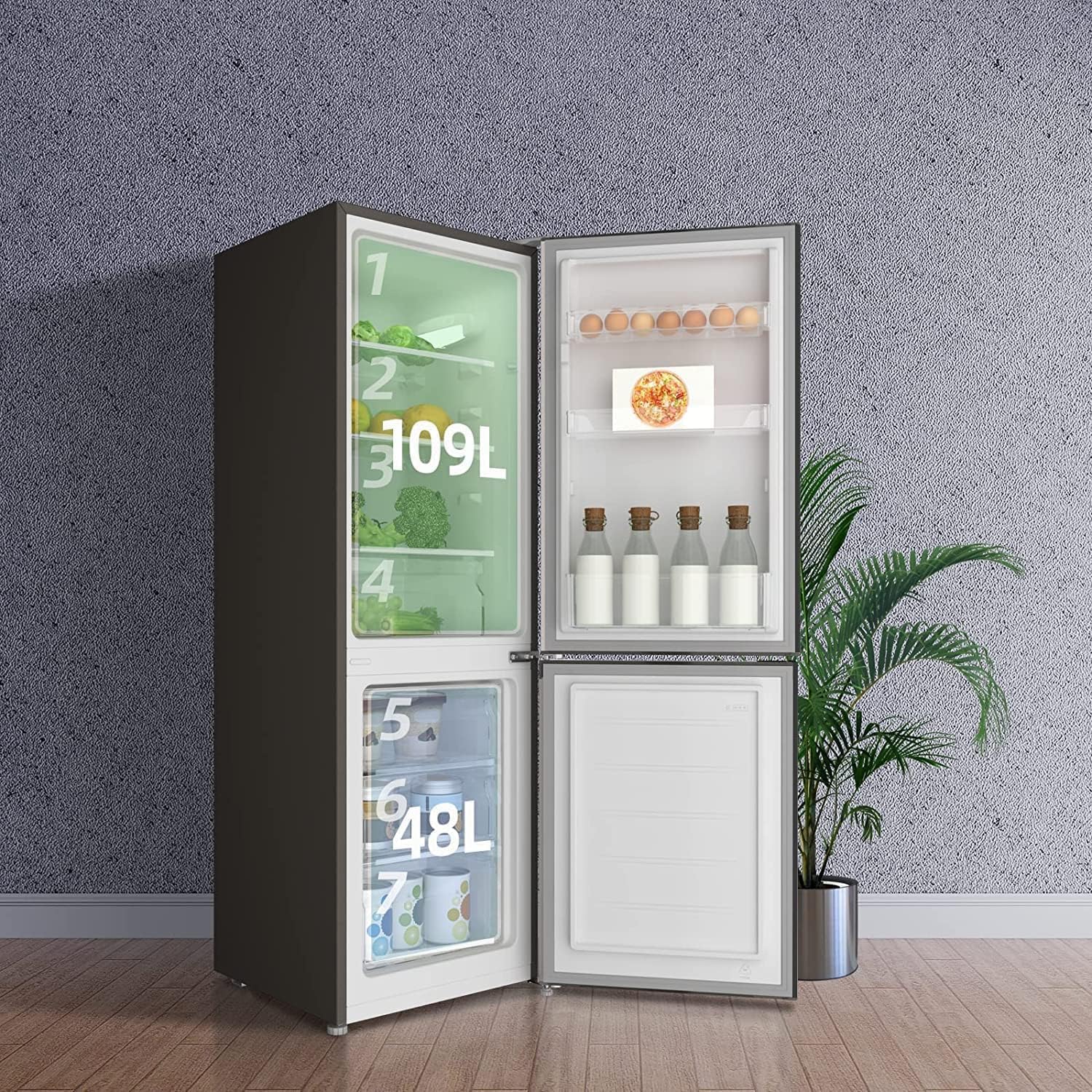 CHIQ Réfrigérateur congélateur bas FBM157L42 157L (109+48), Largeur 47cm, Low frost, 39 db, Portes réversibles, 12 ans de garantie sur le compresseur
