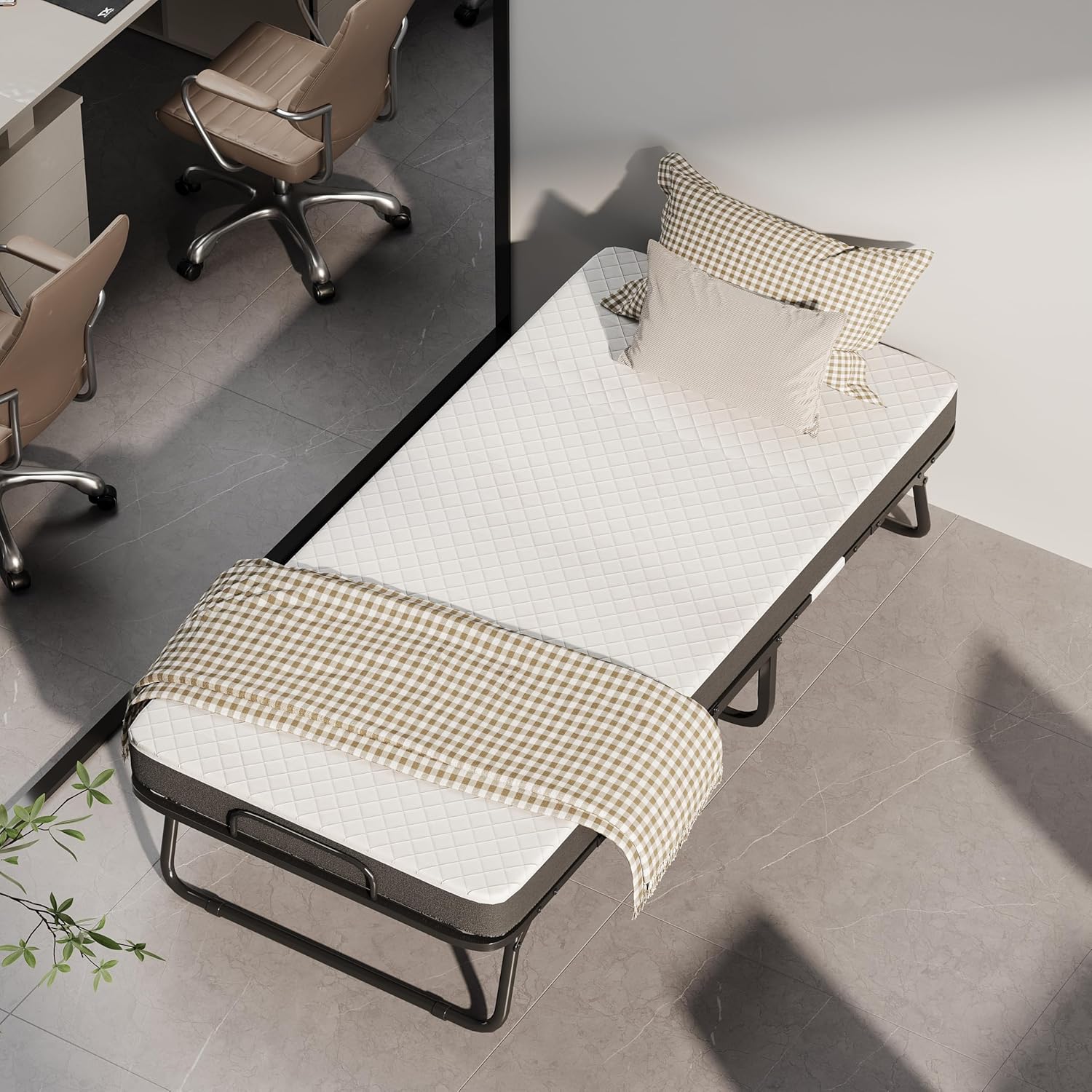 CAIYUN lit pliant 1 personne 80 × 190 cm avec matelas mousse 13 cm, sommier à lattes métal, 4 roulettes, charge 200 kg