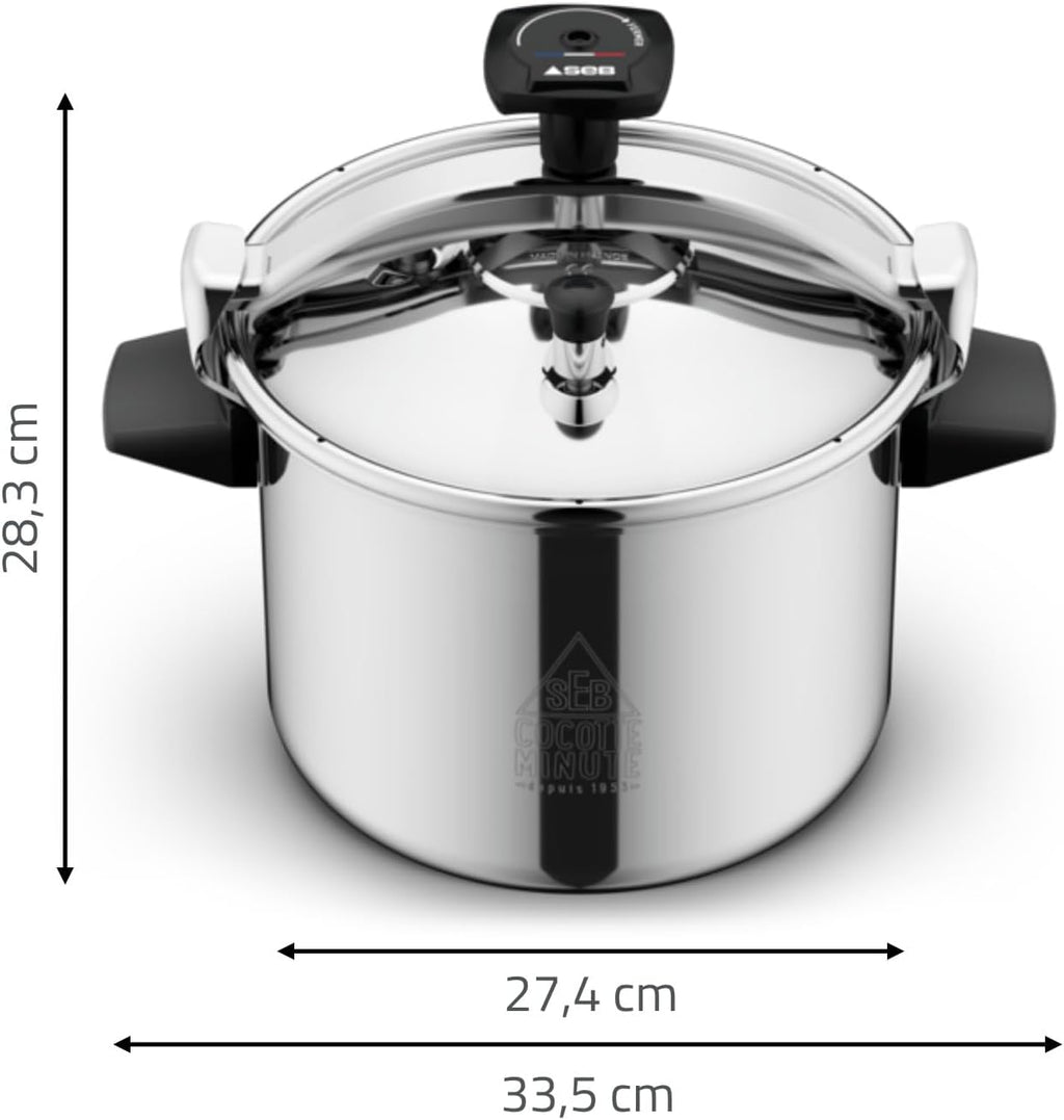 SEB Cocotte-minute 9L, 7 à 10 personnes, Induction, Cuisson plus rapide saine, Fabrication française, Garantie 10ans, Éco-conçue, Système de sécurité, Livre recettes, Authentique Eco-Design P0534900