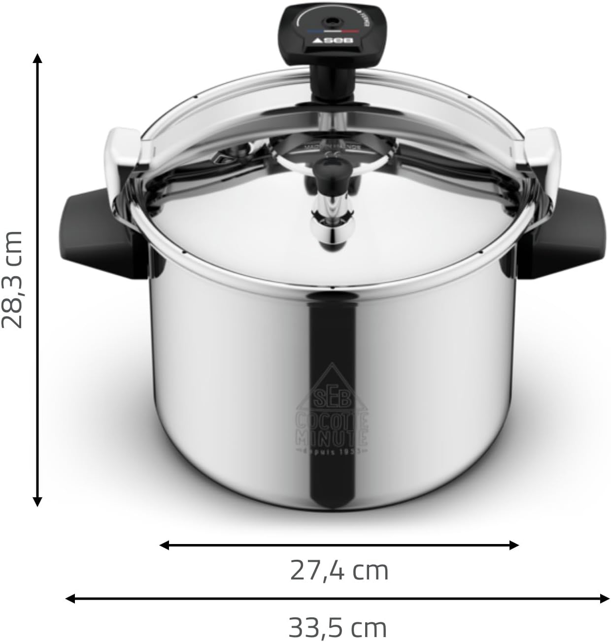 SEB Cocotte-minute 9L, 7 à 10 personnes, Induction, Cuisson plus rapide saine, Fabrication française, Garantie 10ans, Éco-conçue, Système de sécurité, Livre recettes, Authentique Eco-Design P0534900