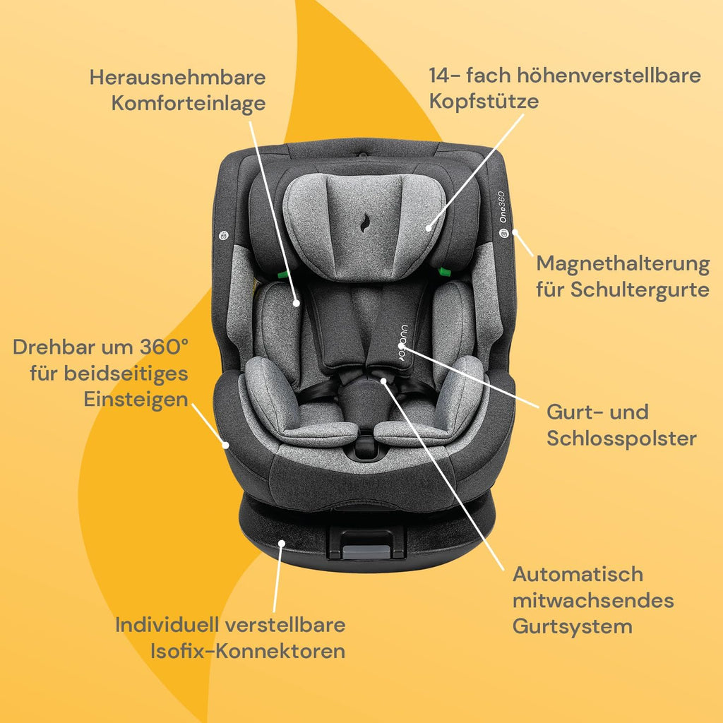 OSANN - Siège auto bébé/enfant One360 Rotatif 360° Isofix - 40-150 cm - 0 à 12 ans - Groupe 1/2/3 - Gris, Hauteurs 14 positions, Dos/Face à la route, Supports magnétiques pour sangles d'épaules