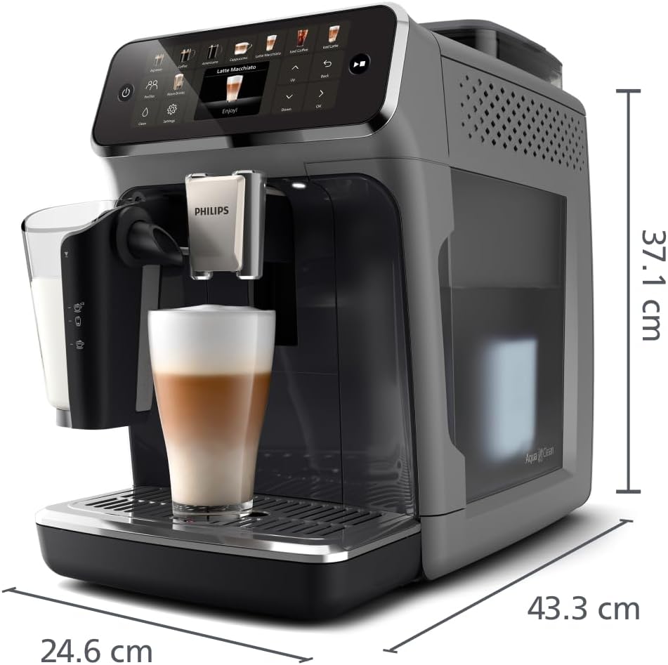 Philips Expresso broyeur Série 5500 – 20 Boissons Chaudes et Glacées, Carafe LatteGo facile à nettoyer, SilentBrew, QuickStart, Machine à café à grain Noir/Argent (EP5544/50)