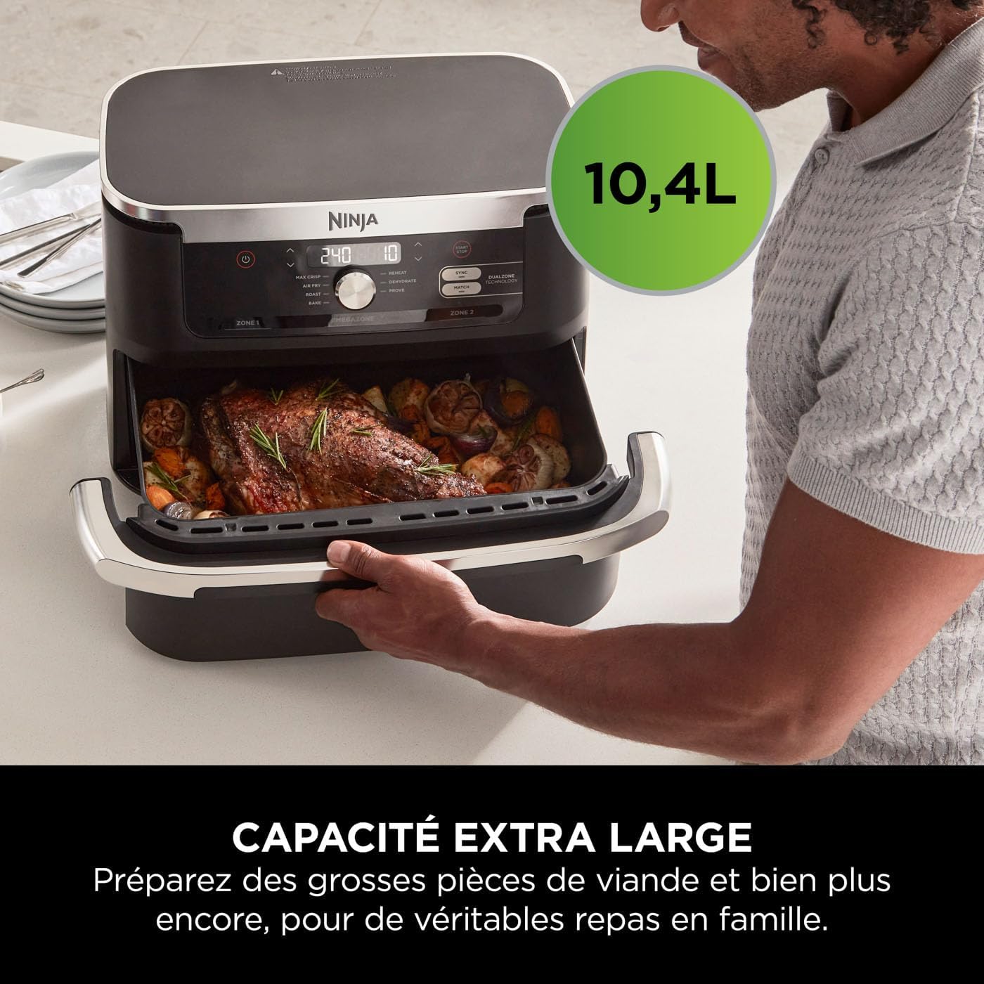 NINJA Foodi FlexDrawer Air Fryer 2 Compartiments Avec Séparateur Amovible, Grande Capacité 10.4L, Air Fryer 7-en-1, Max 240°C, Pièces Antiadhésives Amovibles Lavables Au Lave-Vaisselle, Noir
