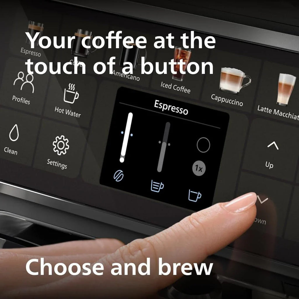 Premium Espresso Machine, 12 Hot/Iced Coffees, LatteGo System, Ceramic Grinder, Black Chrome