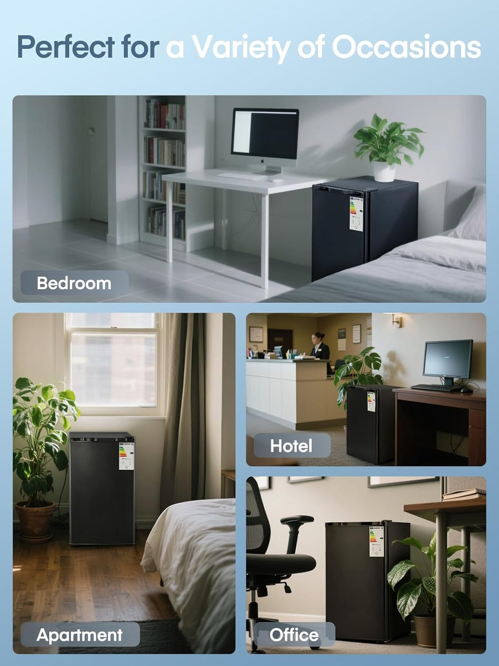 FOHERE Petit Frigo avec Congélateur de 91L, Réfrigérateur à une porte, Bac à Légumes, Thermostat Réglable, Silencieux, Petit Frigo de Bureau, Porte Réversible, Dortoir, Chambre, Noir