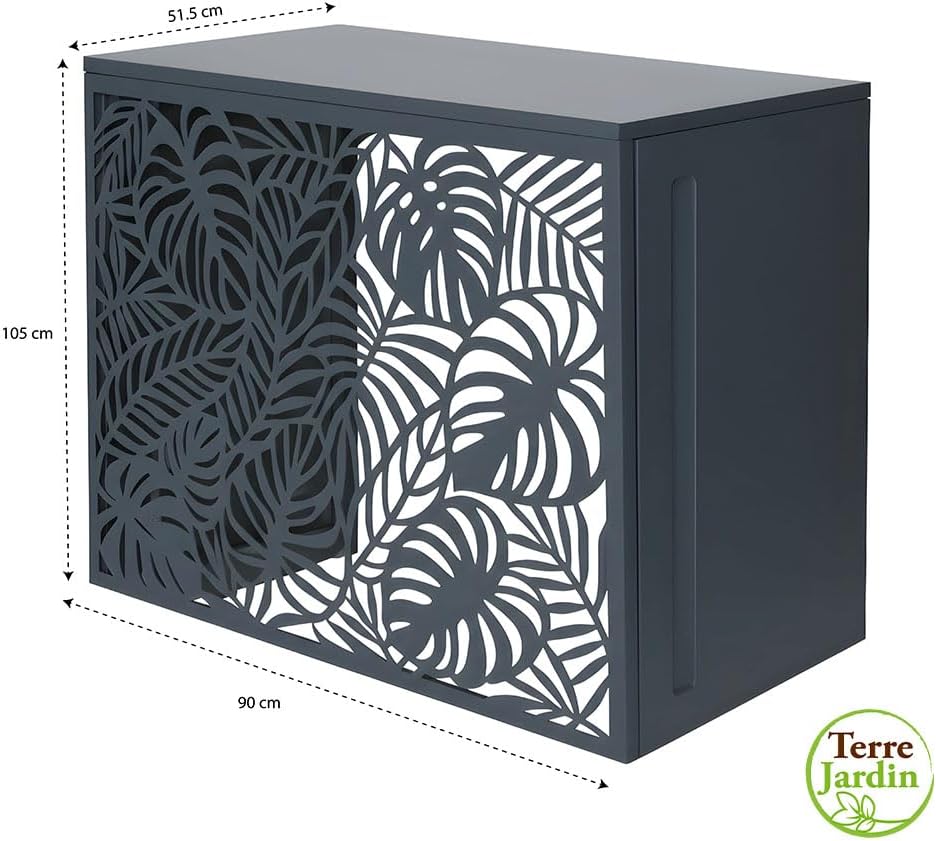 TERRE JARDIN Cache Climatiseur Exterieur 105x90x66,5 - Pompe a Chaleur Extérieur Métal - Kit Fixation Inclus - Cache Clim, Anti Intempéries - Discrétion, Protection, Réduction Bruit - Anthracite