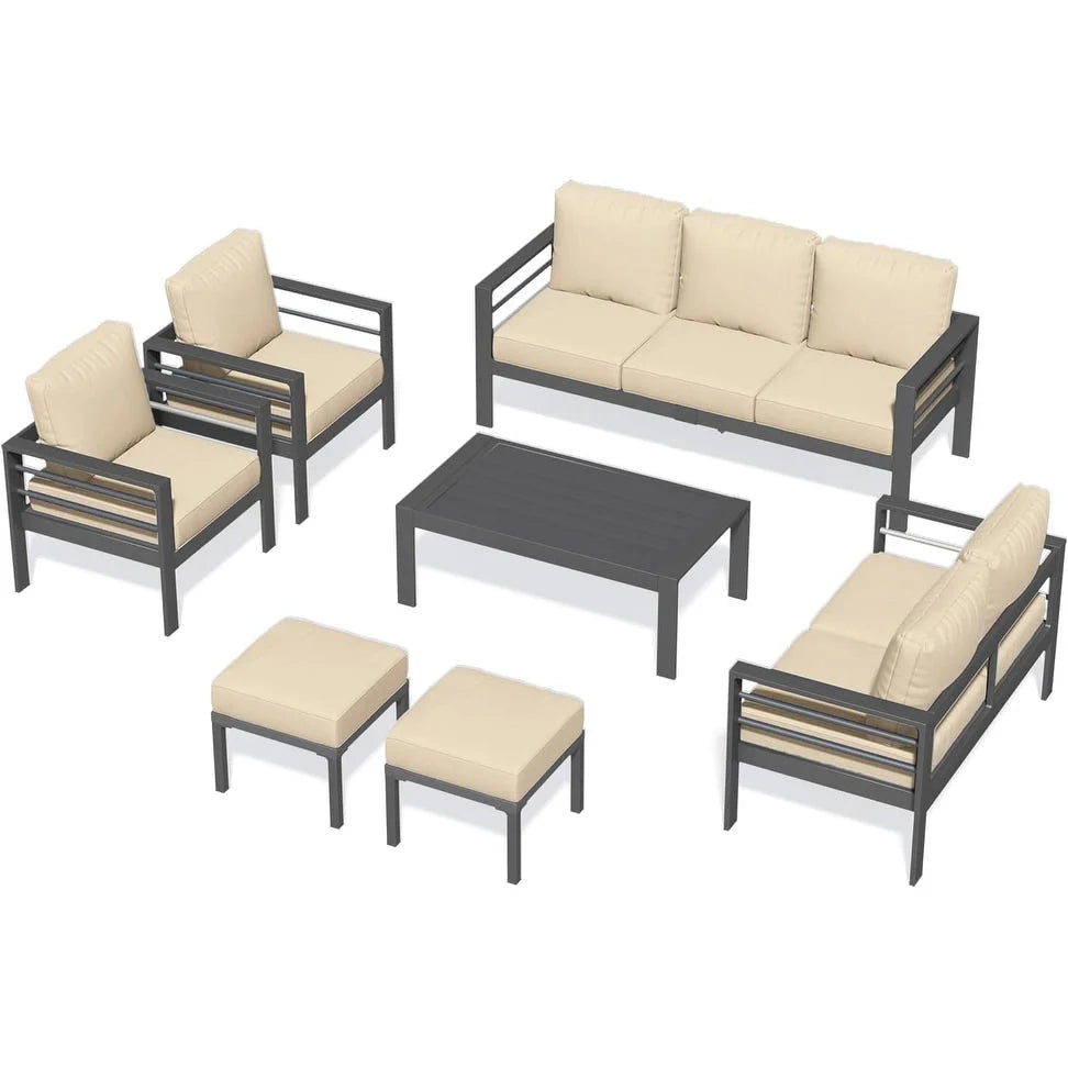 AECOJOY 7 Pieces Aluminum Patio Furniture Set Outdoor Conversation Set