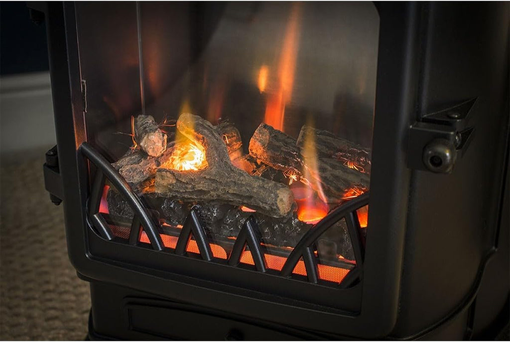 Universal poêle à gaz Provence 3,4 kW rouge, effet poêle à bois en fonte véritable, chauffage d’appoint avec tuyau gaz et détendeur