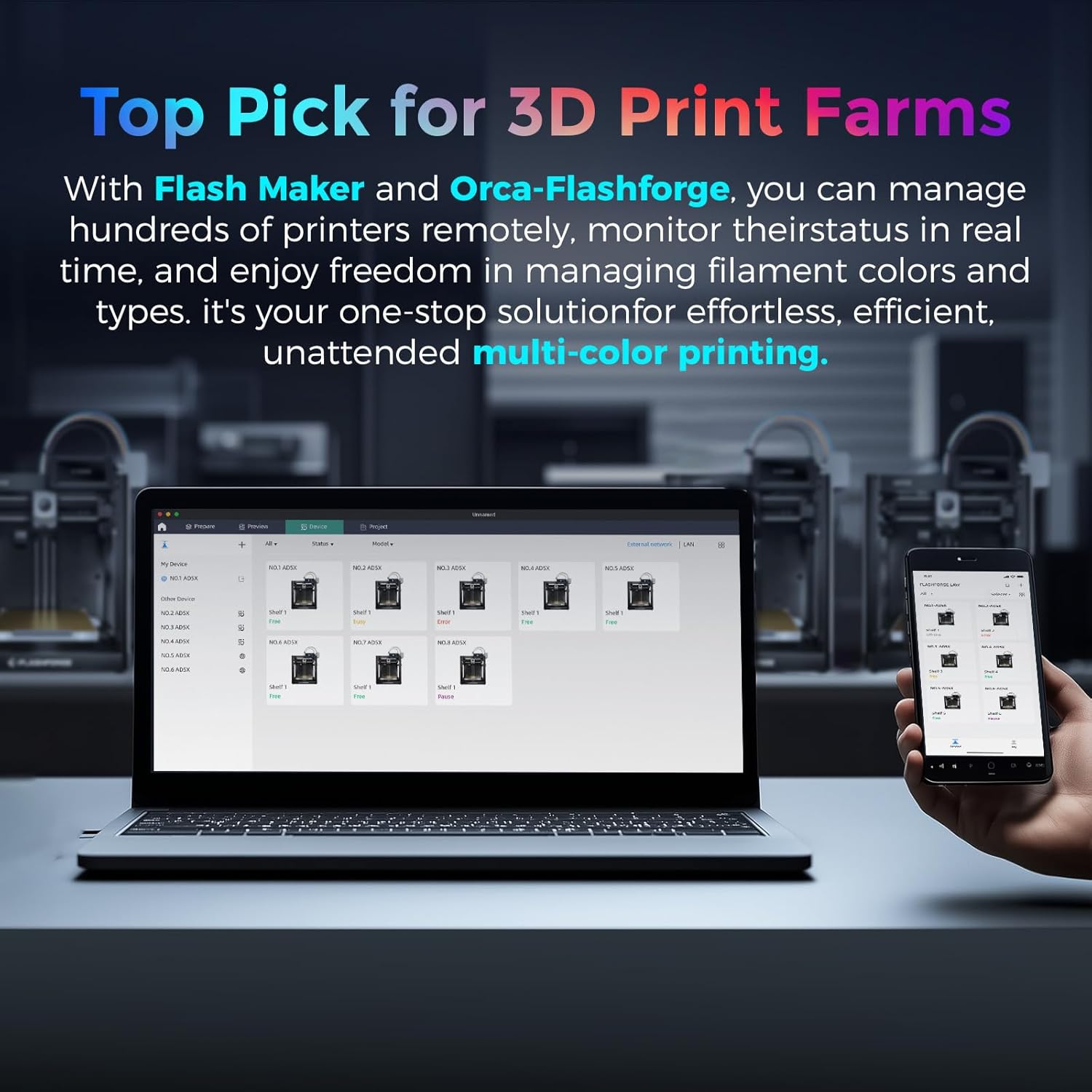 Imprimante 3D Flashforge Adventurer 5X avec Impression Multicolore, Personnalisation avec IFS, Imprimante 3D AD5X Multi-matériaux/Nivellement Entièrement Automatique, Vitesse Maximale : 600 mm/s