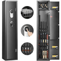 VEVOR Armoire à 5 Fusils 4 Pistolets en Acier Coffre-Fort pour Armes à Feu 2 Façons de Verrouillage Empreinte Digitale et Clé Anti-Effraction Alarme Antivol et Mode Silencieux Domicile 28x30x138 cm