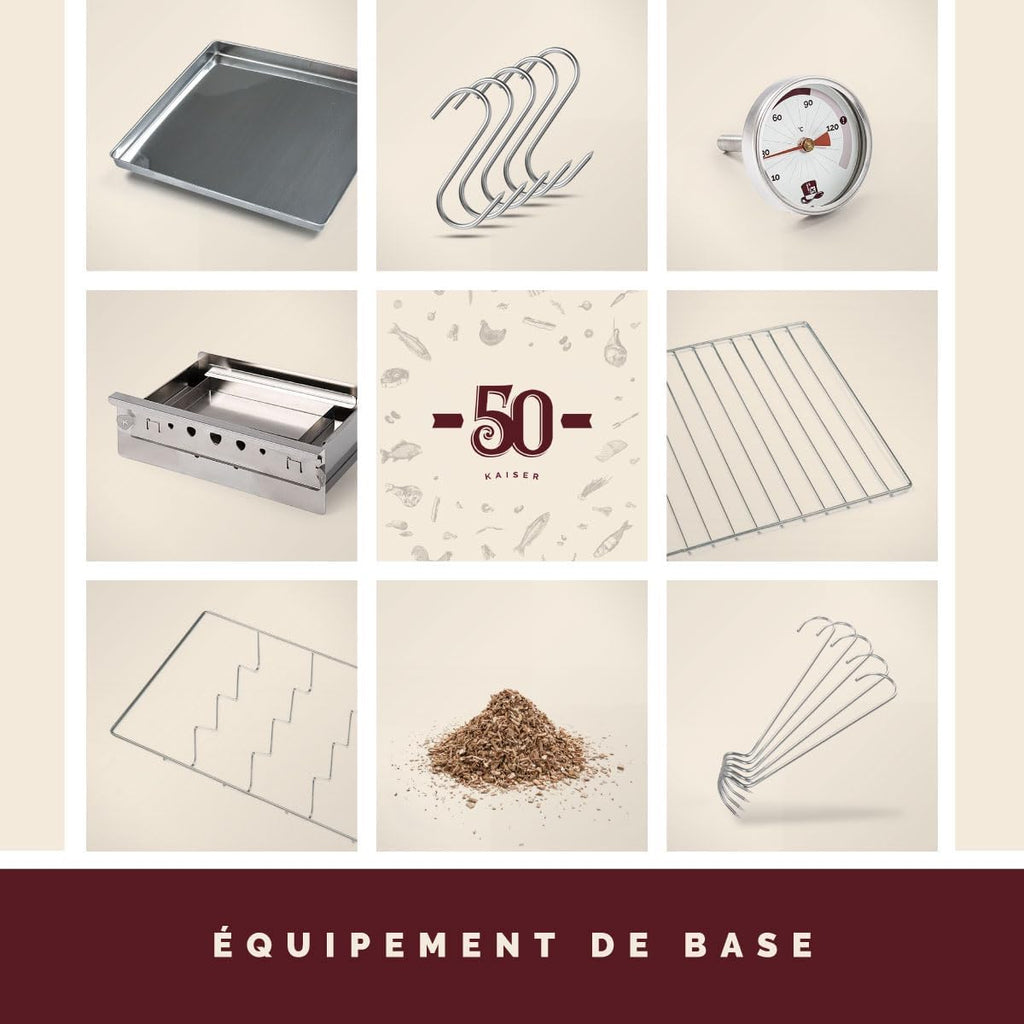 Fumoir KAISER COMPANY '50' en acier inoxydable de haute qualité, portable de 80 cm, pour fumer jusqu'à 10 kg de viande, chauffage au bois