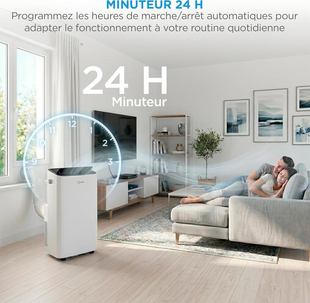 MIDEA Climatiseur Mobile Silencieux 9000 BTU avec Évacuation | 4 en 1: Climatisation, Ventilation, Déshumidification, Sleep | Clim Portable avec Contrôle App & Télécommande | Kit de Fenêtre Inclus