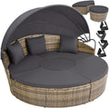 tectake Bain de soleil Salon de jardin exterieur Modulable en Résine tressée avec Pare Soleil Pliable, Coussins Inclus, Chaise longue Relax Mobilier de Jardin pour Amenagement Balcon Terrasse Veranda