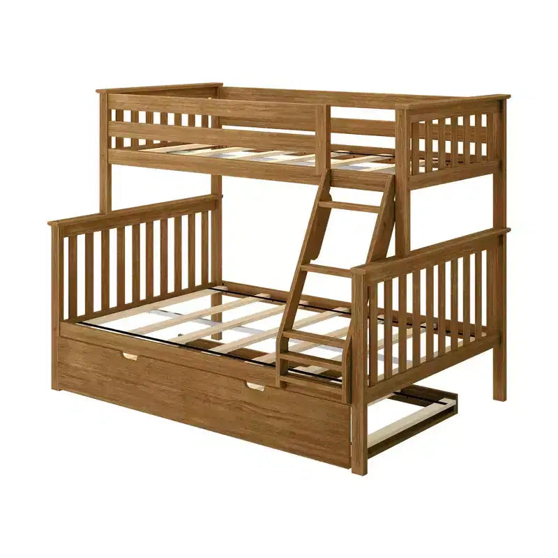 Max & Lily Solid Wood Bunk Bed, Twin over Full with Storage Trundle and Ladder for Kids