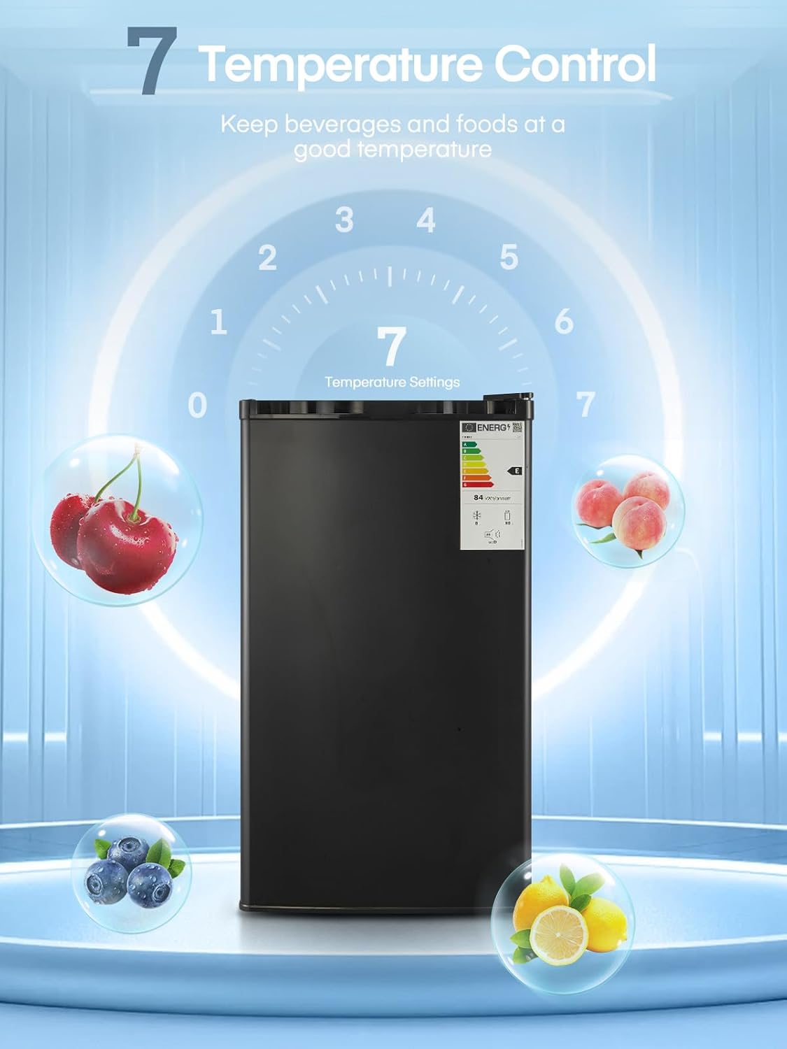 FOHERE Petit Frigo avec Congélateur de 91L, Réfrigérateur à une porte, Bac à Légumes, Thermostat Réglable, Silencieux, Petit Frigo de Bureau, Porte Réversible, Dortoir, Chambre, Noir