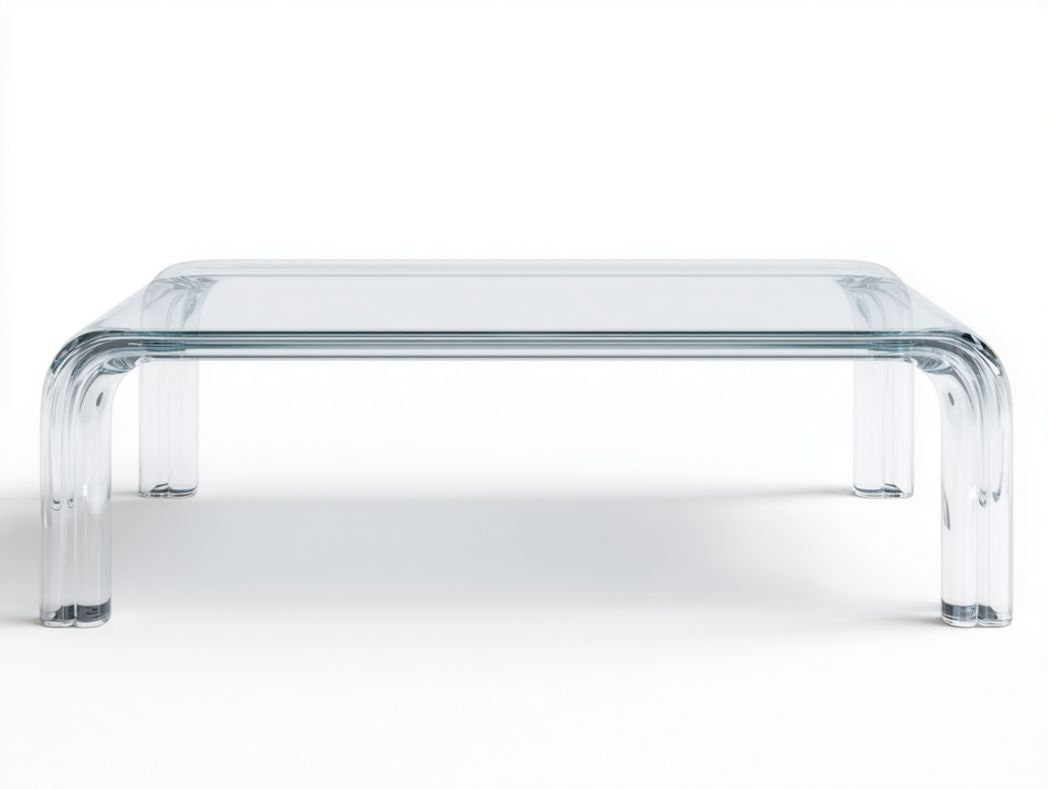 Table basse rectangulaire en verre transparent – design moderne arrondi