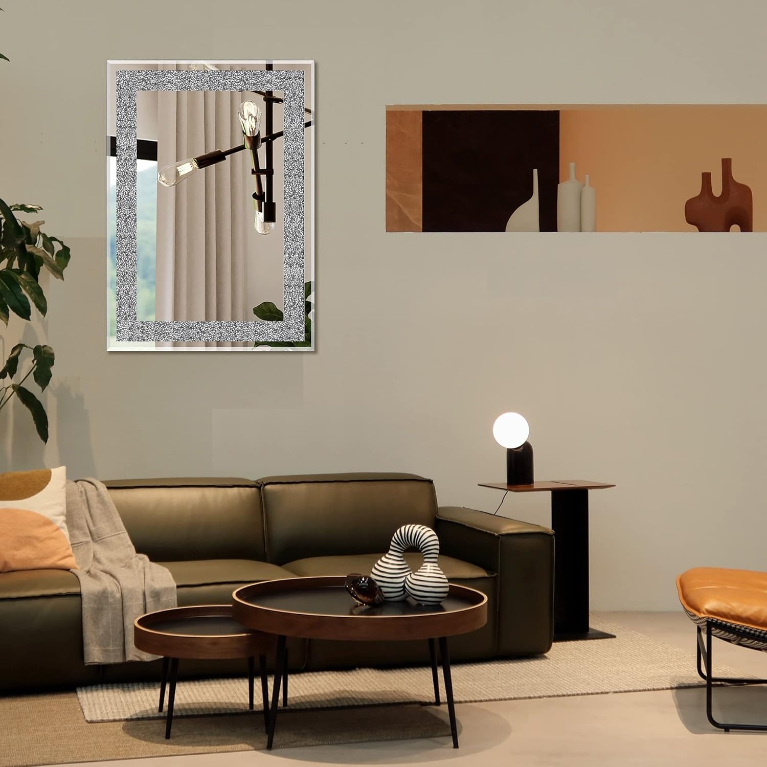 Ruomeng Miroir mural rectangulaire en cristal écrasé avec diamant pour décoration de la maison, pour salle de bain, entrée et chambre à coucher, 50,8 x 71,1 cm